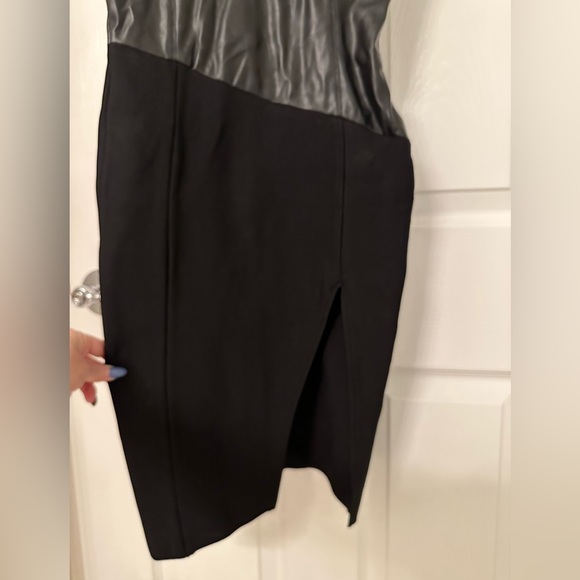 Black Bandage Dress with Faux Leather: Size Small - Picture 3 of 6